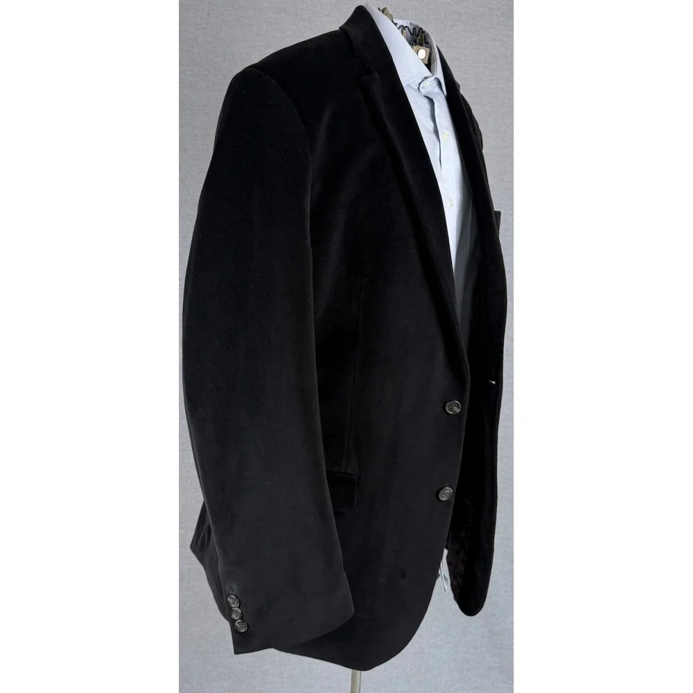 Chaps Mens Black Velvet Blazer Jacket Paisley Lining Two Button 48T Tall